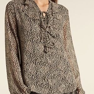 Express Printed Lace-Up Ruffle Top